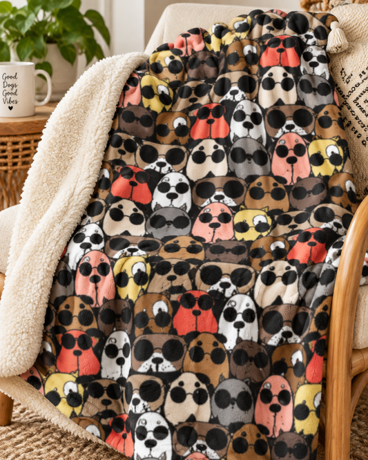 Dog Glasses Sherpa Fleece Blanket