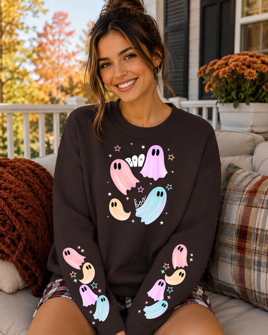 Pink Pastel Ghosts - Sleeves Graphic Sweatshirt