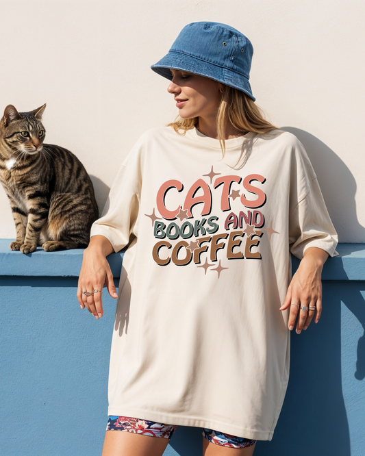 Cats, Books, Coffee Graphic T Shirt