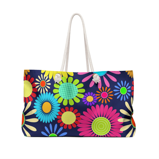 Retro Bright Flowers Weekender Bag