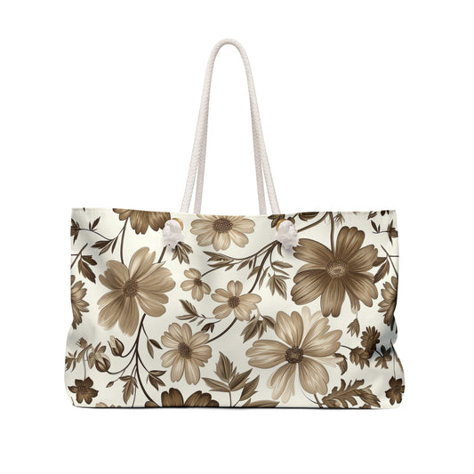 Brown Flowers Weekender Bag