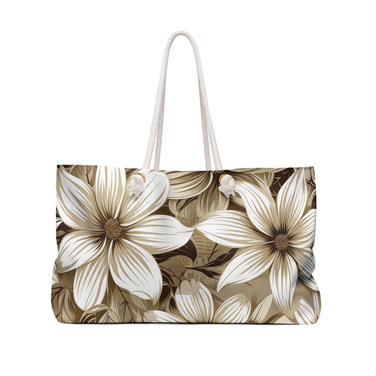 Big Tan Flower Weekender Bag