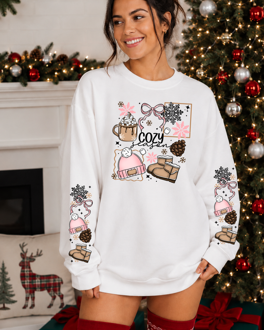 Cozy Season Pink Sleeves Graphic Sweatshirt