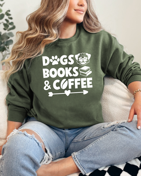Books Dogs Coffee Graphic Sweatshirt