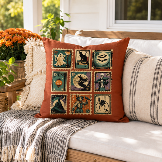 Vintage Halloween Stamp Pillow Cover