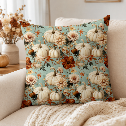 White Pumpkin Floral Pillow Cover