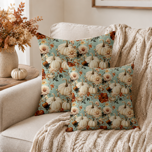 White Pumpkin Floral Pillow Cover