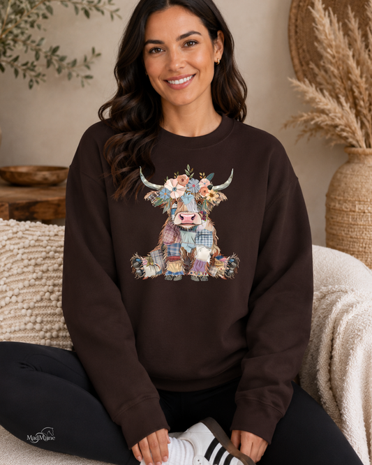 Highland Cow Patchwork Graphic Sweatshirt